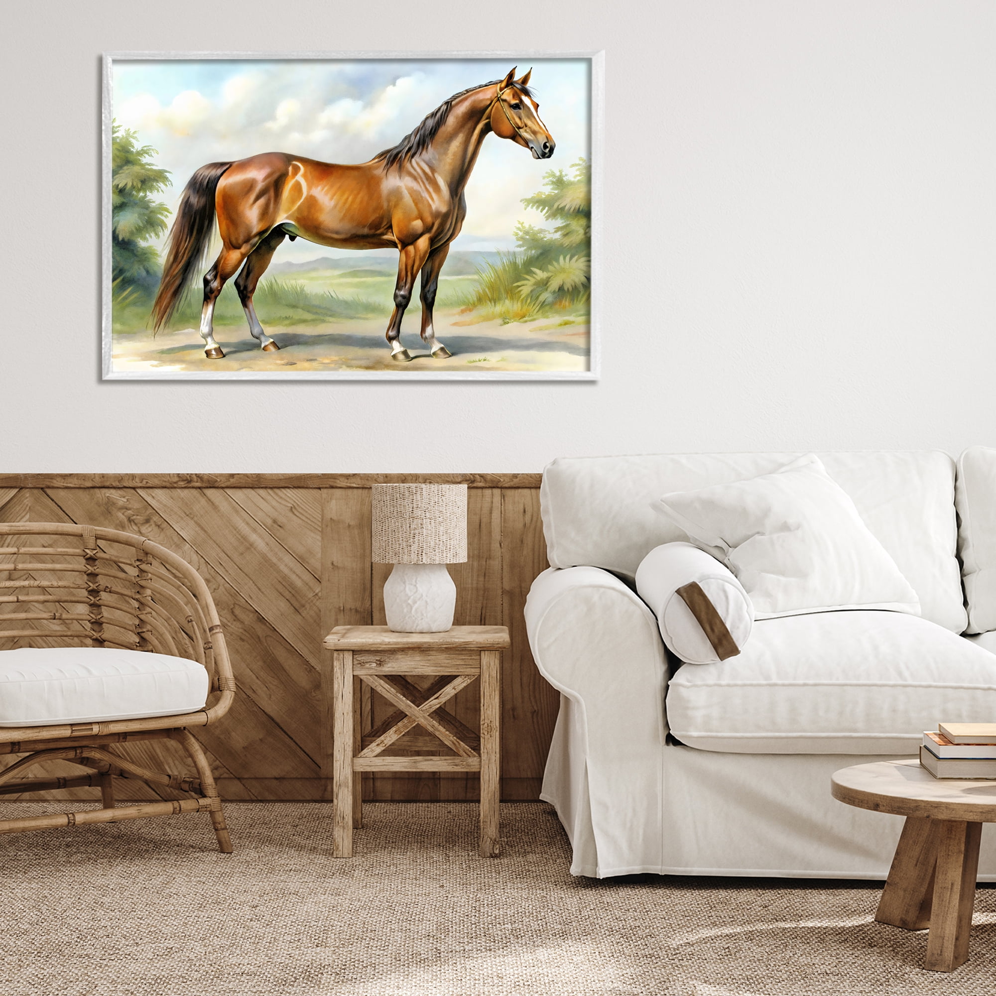 Stupell Industries Majestic Horse in Pastoral Landscape White Framed Giclee Art, design by Creative Studio
