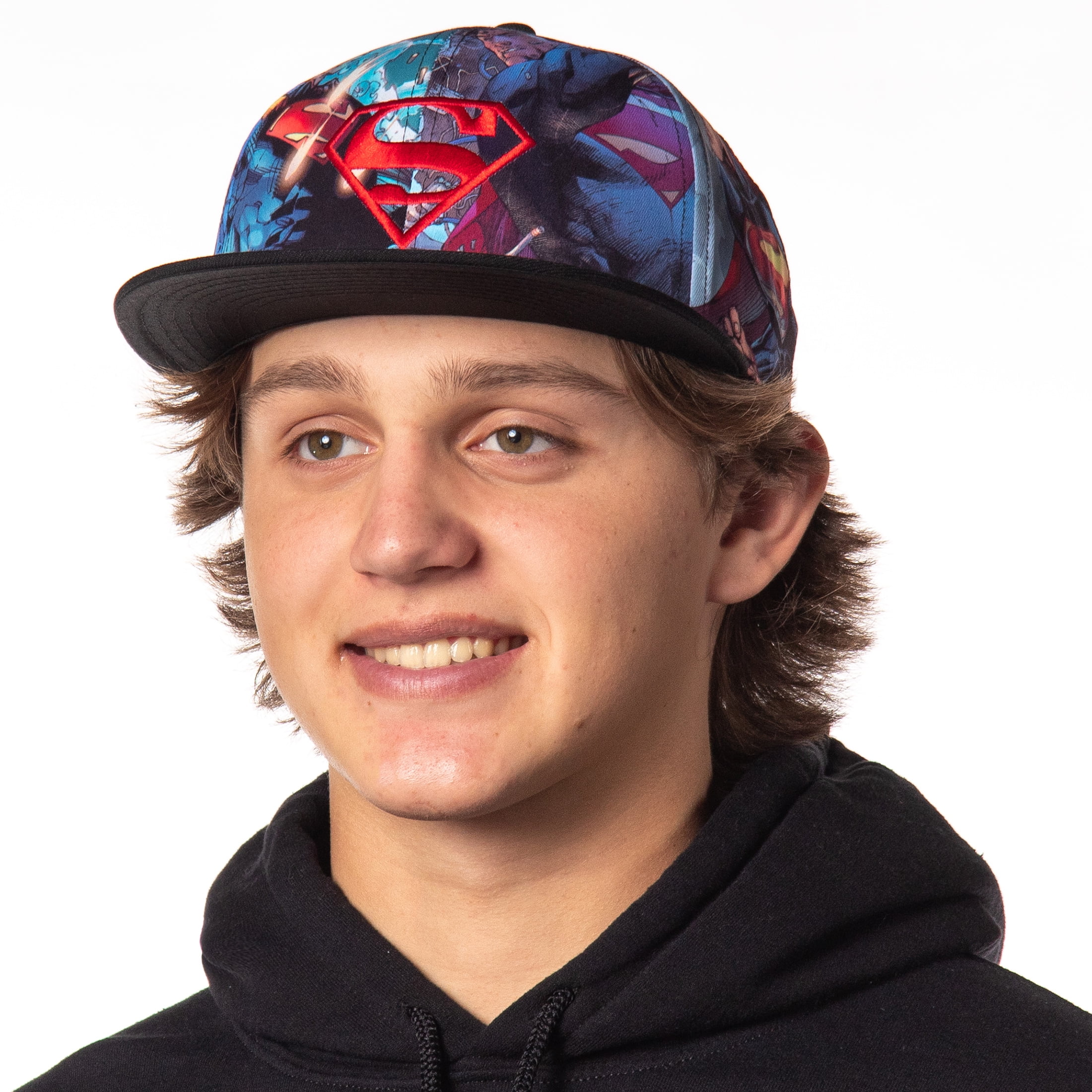DC Comics Superman Adult Hat Fighting Scenes Sublimated Adjustable Snapback Hat for Men and Women