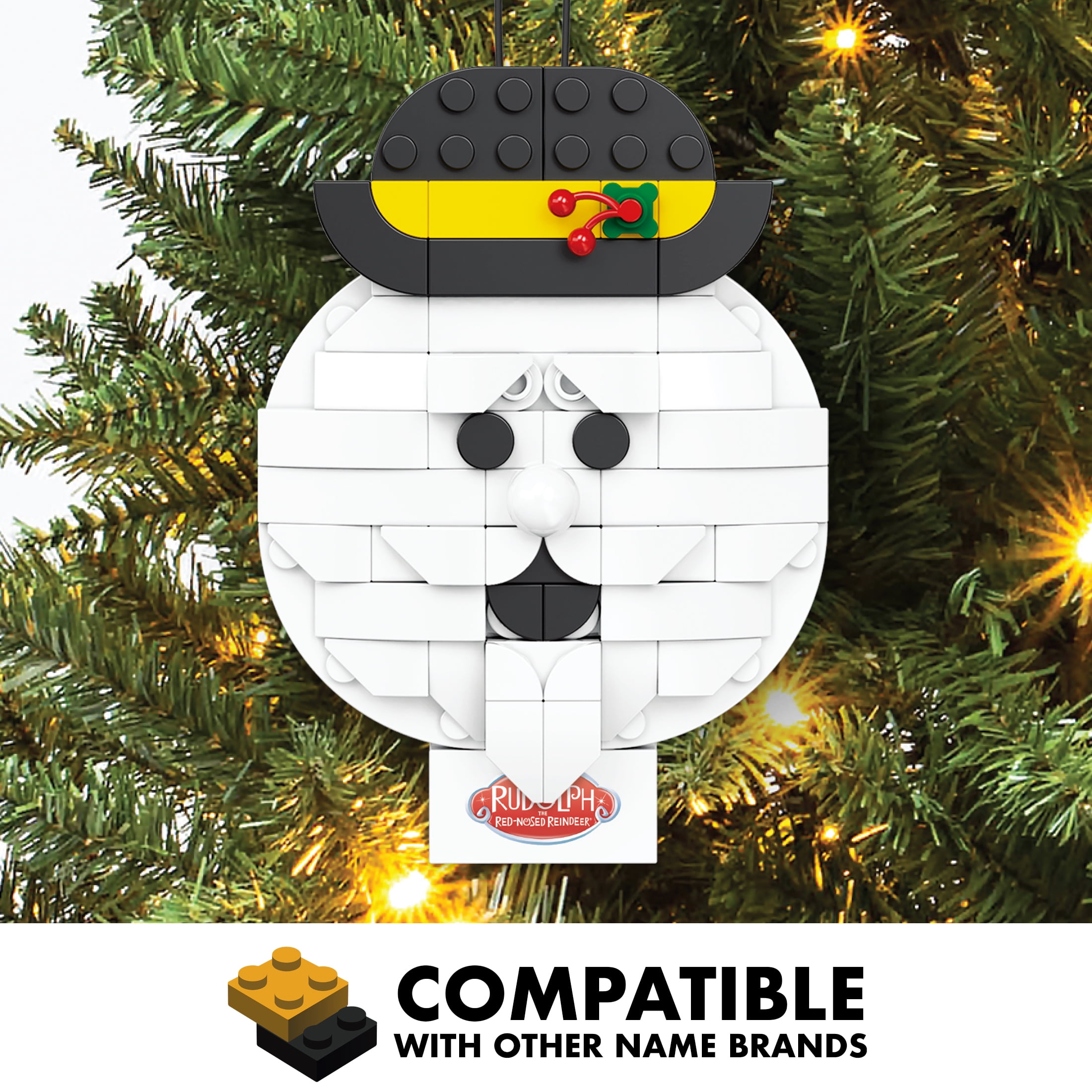 Brickcraft Rudolph the Red-Nosed Reindeer Sam the Snowman Ornament Building Kit, 77-Piece Hanging Christmas Decoration Collectible