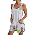 thumbnail image 2 of DDAPJ pyju Summer Shorts Rompers for Women Boho Floral Print Casual Loose Sleeveless Suspender Overalls Wide Leg Short Jumpsuit with Pockets White XXL, 2 of 5