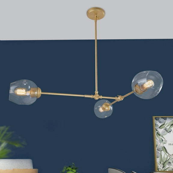 LNC Labycaritasy 3-Light Adjustable Brushed Gold Modern Chandelier with Clear Glass Shades