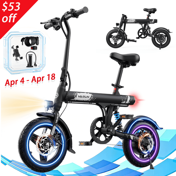VARUN Electric Bike, 14" Folding EBike for Adults, Peak 500W 36V 280.8Wh Battery, Compact Ebike with Front Suspension up to 20MPH, UL2849