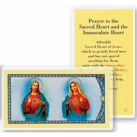 

Sacred Heart of Jesus and the Immaculate Heart of Mary Laminated Catholic Prayer Holy Card with Prayer on Back Pack of 25