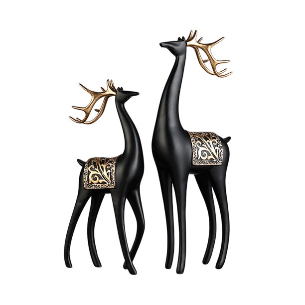 2 esculturas de ciervos, figuras decorativas, adornos de escritorio para la entrada y la sala de estar. Negro