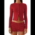 thumbnail image 3 of Blusas de Larga para Mujer, Cárdigan Ligero de Otoño, Camisetas para Salir, Blusas Acanaladas con Botones, Lindas y A Rojo L, 3 of 9