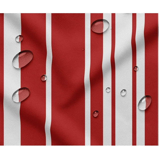 Tissu Taffetas Imperméable d'Extérieur par 2 Yard - Soimoi Imprimé à Rayures Rouge / Résistant aux UV / Idéal pour Housses de Coussins, Imperméables, Rideaux de Douche et Plus / Largeur 56 Pouces
