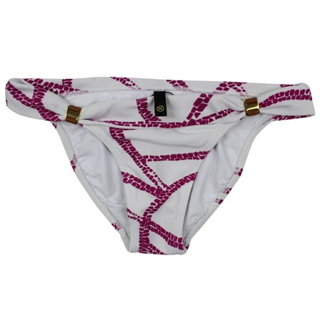 ViX Women's White Pink Fold Over Waist Full Rear Coverage Bikini Bottom