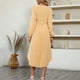 thumbnail image 4 of Vestido midi de rayas con escote en V para mujer, manga larga, holgado, informal, con lazo en la cintura, vestidos camiseros largos, 4 of 6