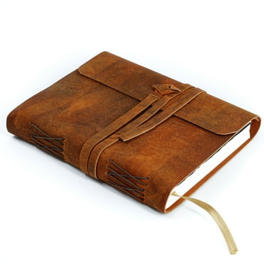Handmade Leather Journal/Writing Notebook Diary/Bound Daily Notepad For Men & Women Unlined Paper Medium, writing pad gift for artist, sketch (Orange Tan)