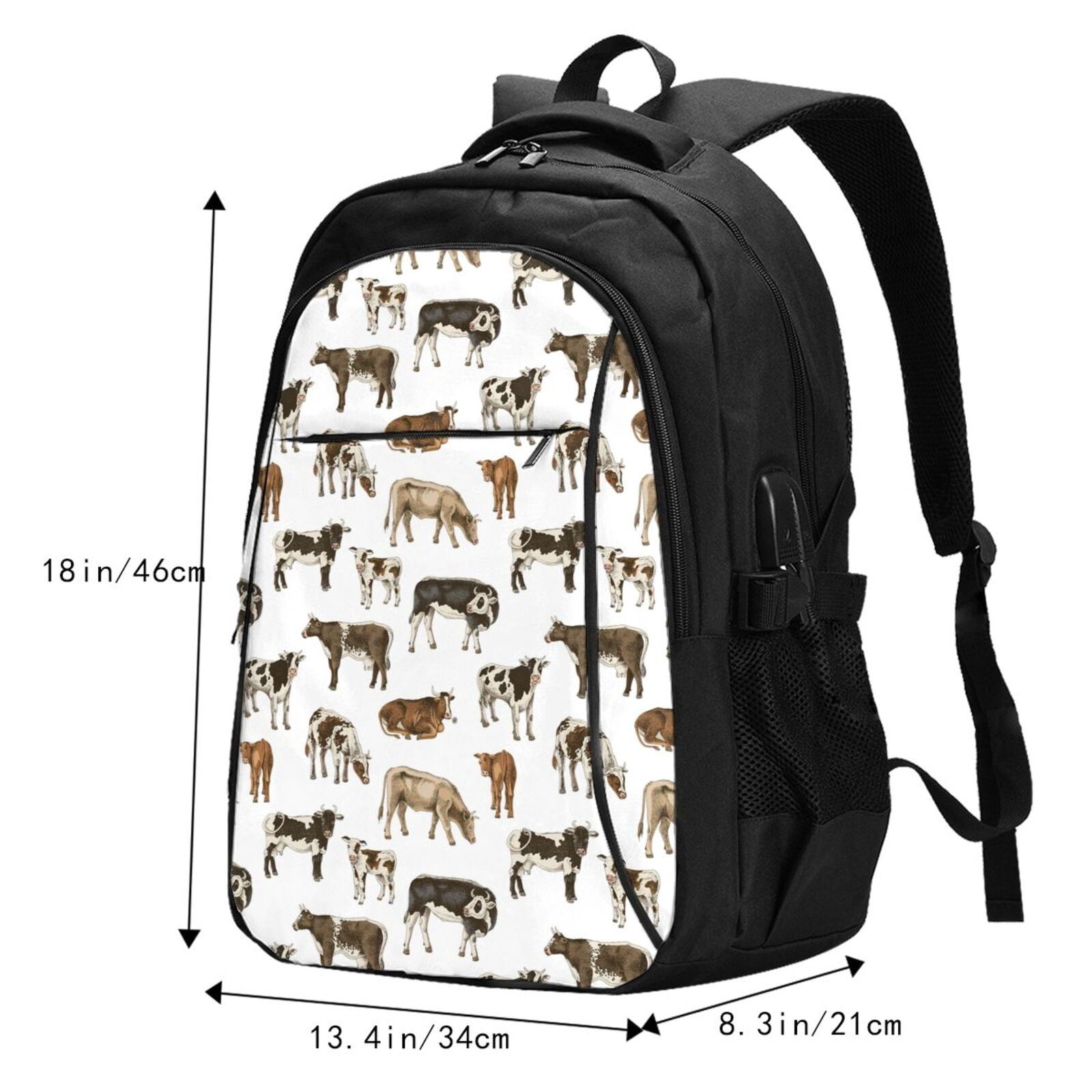 Ratiio Cow Print Travel Laptop Backpack,Slim Sturdy Laptops Backpack with USB Charging Port, Water Resistant College School Computer Bag