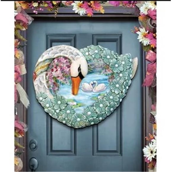 Loving Swans Wooden Decorative Door Hanger