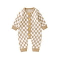 thumbnail image 2 of Elippeo Baby Girl Boy Knitted Jumpsuit 3M 6M 12M 18M 24M  Checkerboard Round Neck Long Sleeve Button Up Rompers for Toddlers, 0-24 Months, 2 of 10
