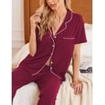 thumbnail image 3 of Ekouaer Womens Button-Down Pajama Set Soft Short Sleeve Sleepwear with Long Pants, 3 of 6