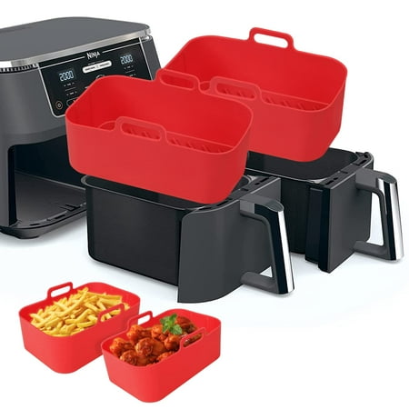 

MMH 2Pcs Air Fryer Silicone Liners- Air Fryer Silicone Pot Reusable Silicone Airfryer Liner Replacement Baking Tray Basket Insert Non-Stick， Easy Cleaning， Food Safe， Red