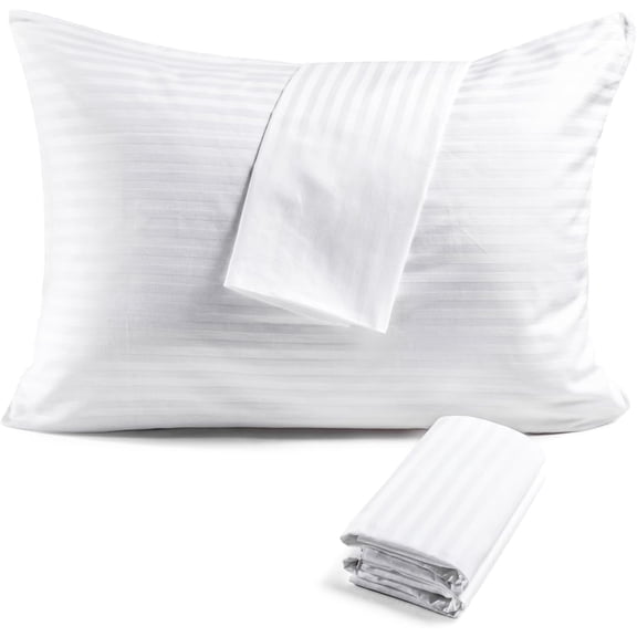 300TC 100% Cotton Pillow Protectors, 2 Pack – Hotel-Grade Pillow Covers with Silent Zipper, Soft Breathable Zip Pillow Cases (White, 20x36 Inch)