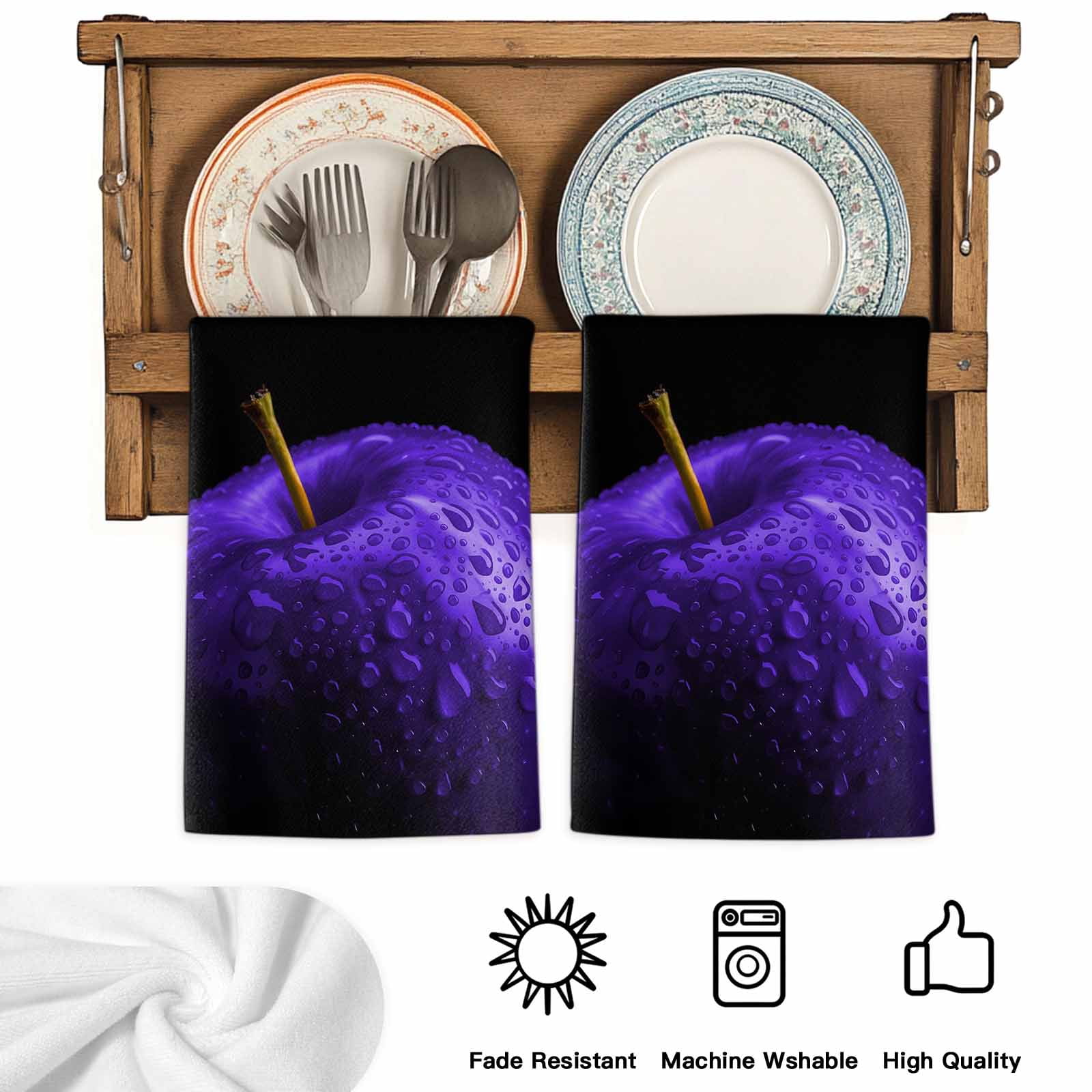 Dish Towels, Purple Fruit Absorbent Kitchen Towels 2 PCS, Berry Drops Microfiber Hand Towels Dish Cloths Tea Towels for Home&nbsp;Bathroom Cleaning Drying,18X28-Inch,