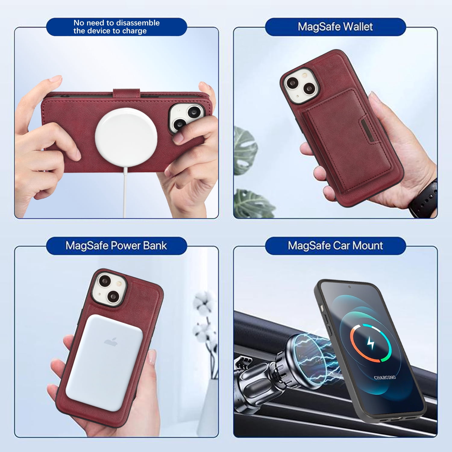 Dteck for iPhone 15 Case Detachable Wallet Case with Card Holder, 3 in 1 PU Leather Flip Folio with RFID Blocking Stand Shockproof Phone Cover,Red