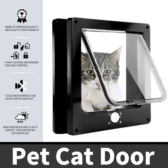 Easy Joy 4-Way Locking Pet Door Black Magnetic Cat Flap Doors for Interior Exterior Doors Large(Flap Size 7" x 7.6")