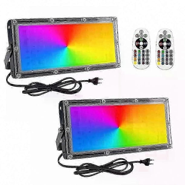 2-pack 50w Led Flood Light Outdoor Rgb With Remote Control Waterproof Spotlight For Garden