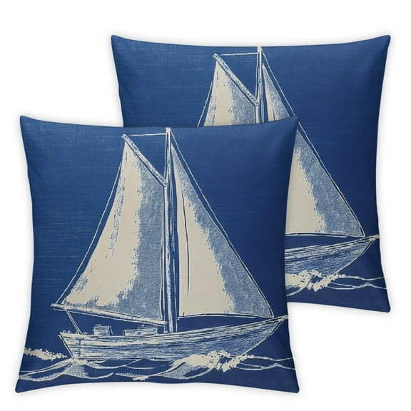 Ocean Theme Blue Pillow Covers,with Compass/Anchor/Sailboat/Navigation Pattern Coastal Sailing Cushion Covers Nautical Beach Decorative Pillowcases for Sofa/Couch