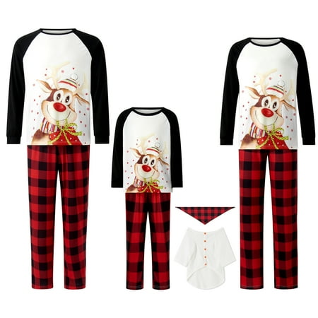 

FOCUSNORM Matching Family Christmas Pajamas Set Loungewear Holiday Xmas Cartoon Elk Printed 2Pcs Sleepwear