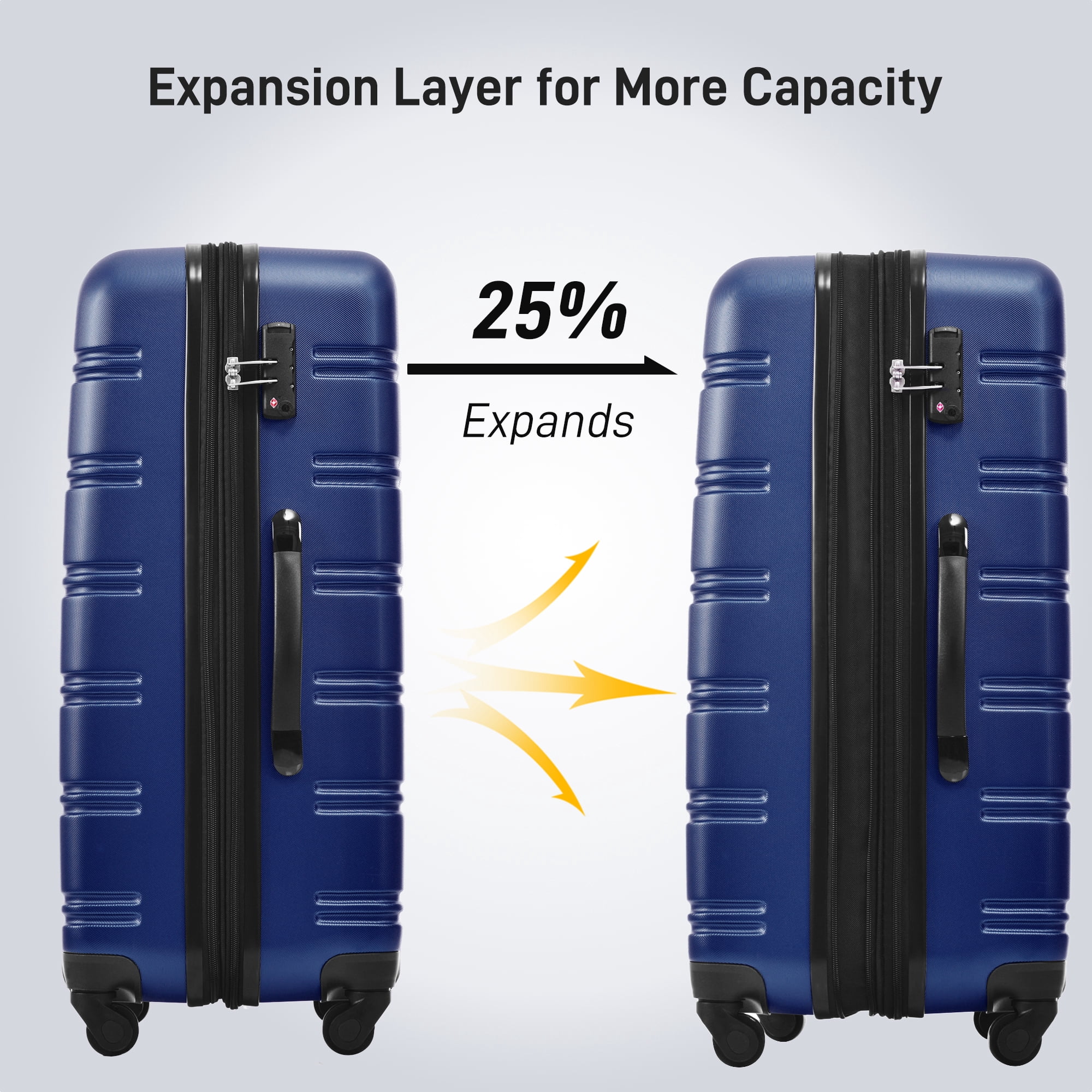 MAYEERTY 3-Piece Hardside Luggage Se: Lightweight ABS with TSA Lock, Spinner Wheels & Expandable Space for Travel, Blue