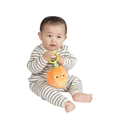 Manhattan Toy Mini-Apple Farm Orange Baby Travel Toy with Rattle, Squeaker, Crinkle Fabric & Teether Clip-on Attachment