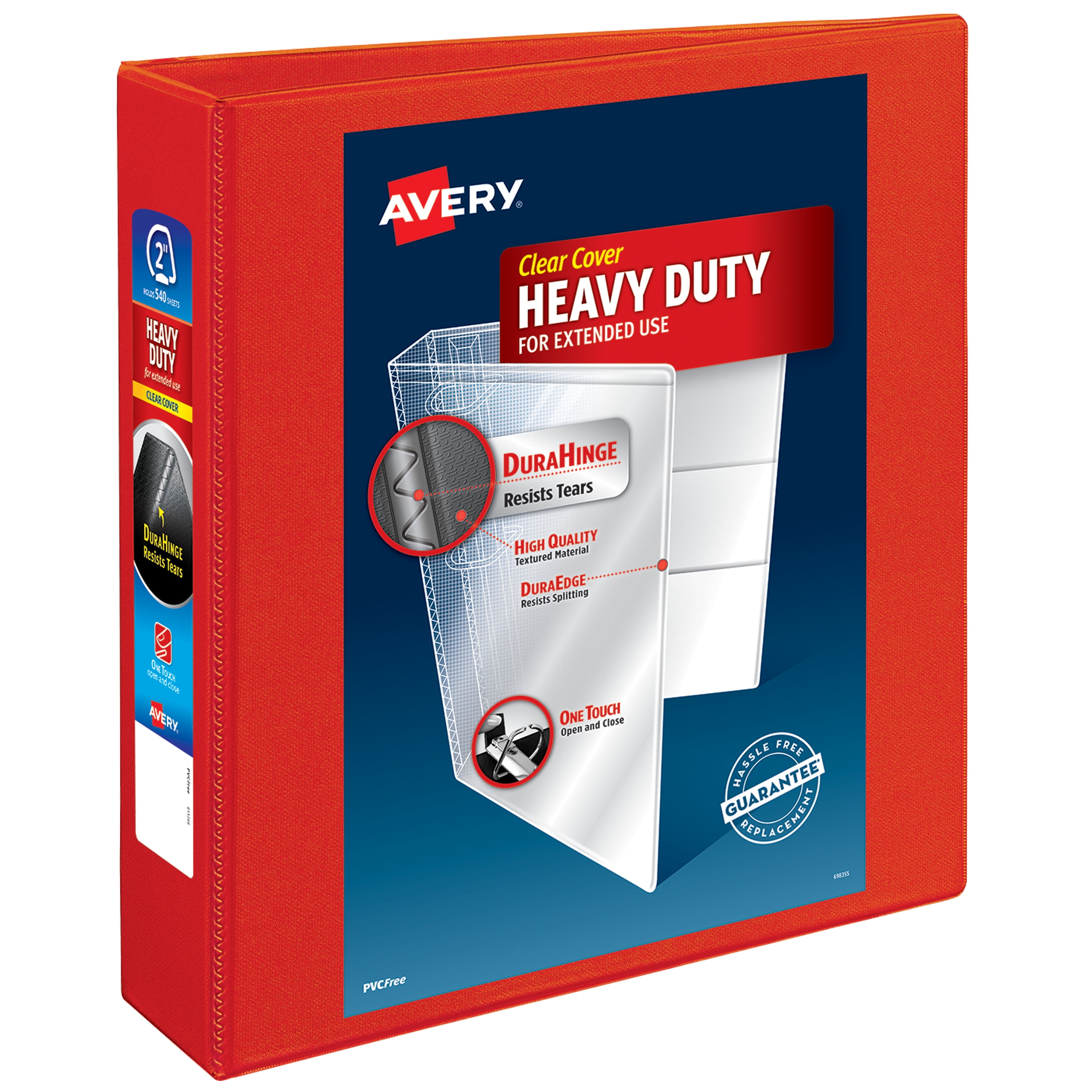 Avery Heavy Duty View Binder, Red, 2-inch, Slant Ring, One-Touch, 530 Sheets (79071)
