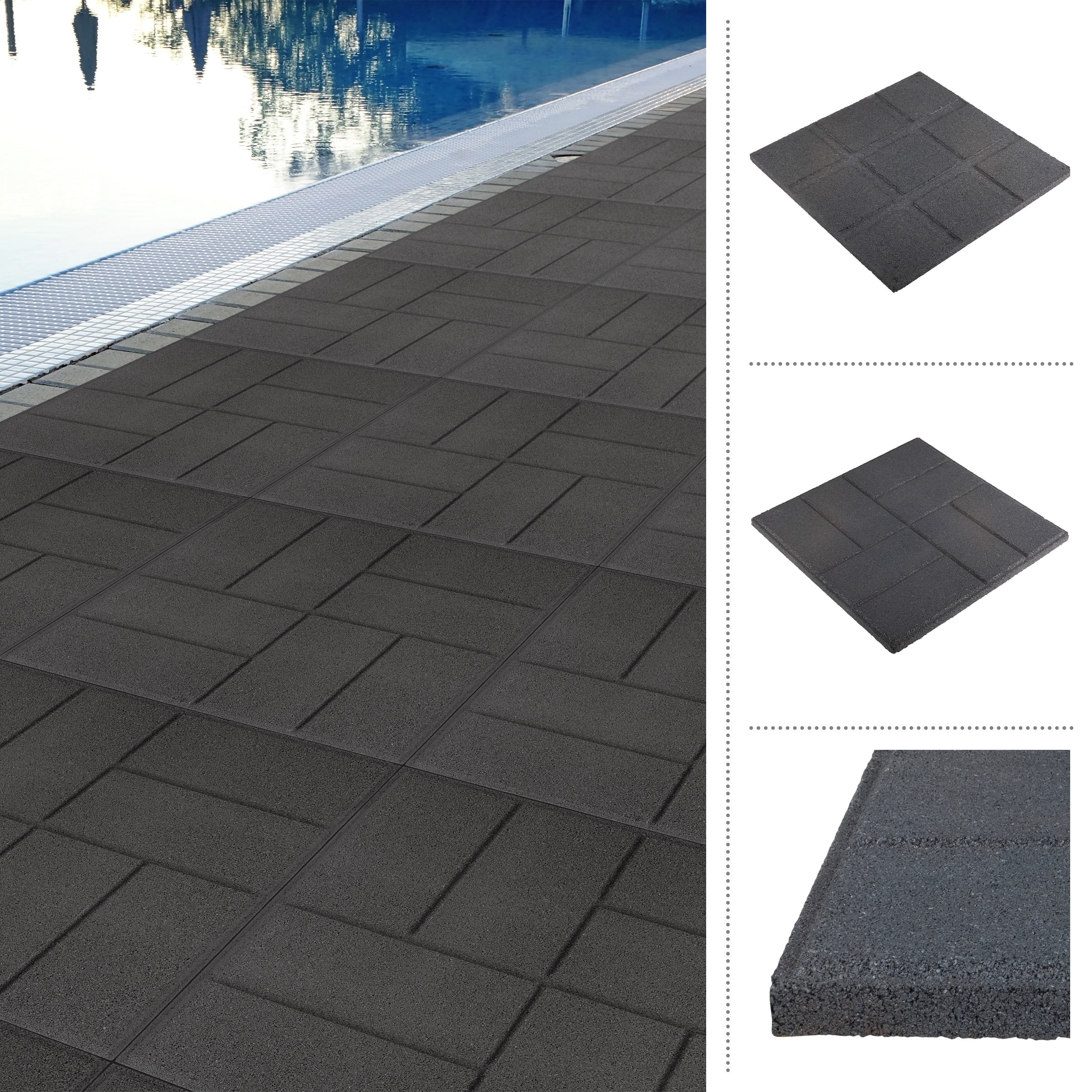 Pure Garden Rubber Deck Tiles 8-Pack - 28SQFT Outdoor Flooring Pavers, Gray