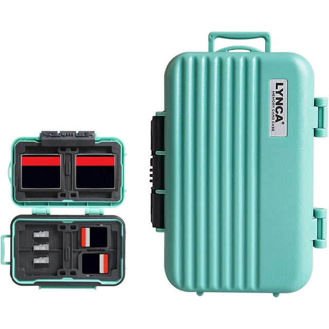 Memory Card Case Holder, Memory Card Hard Protector Case Professional Water-Resistant Anti-Shock Compact Camera Card Hard Storage Box for 8 SD Cards 4 CF Cards 12 Micro SD/TF Cards (Green)