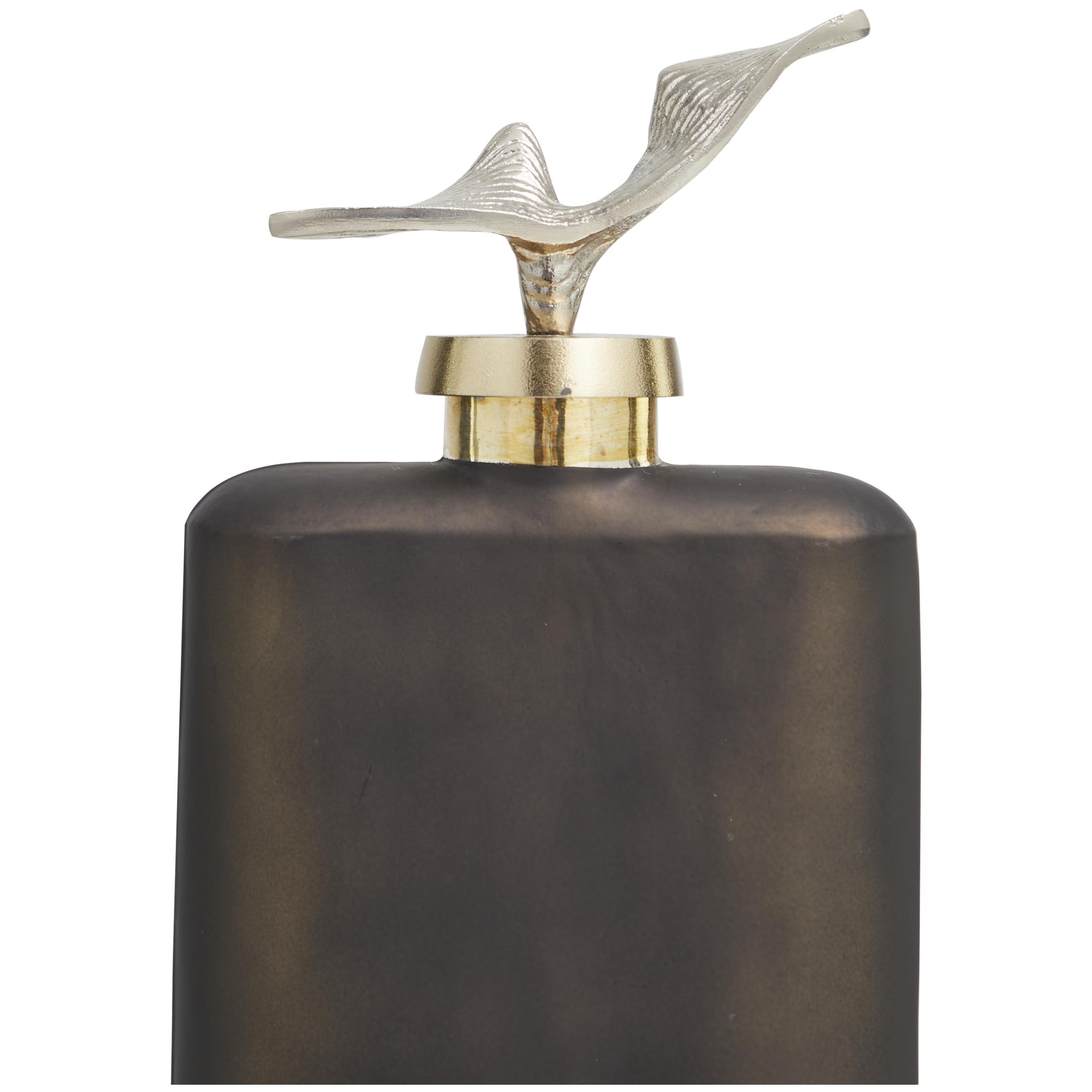 DecMode 7" x 16" Bronze Glass Abstract Colorblock Decorative Jars with Gold Accents and Silver Wave Designed Top, 1-Piece
