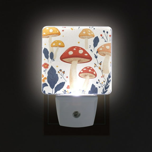 Yayeee LED Plug in Night Light for The Home with Auto Dusk to Dawn Light Sensors, 2 Pack, White Mushroom