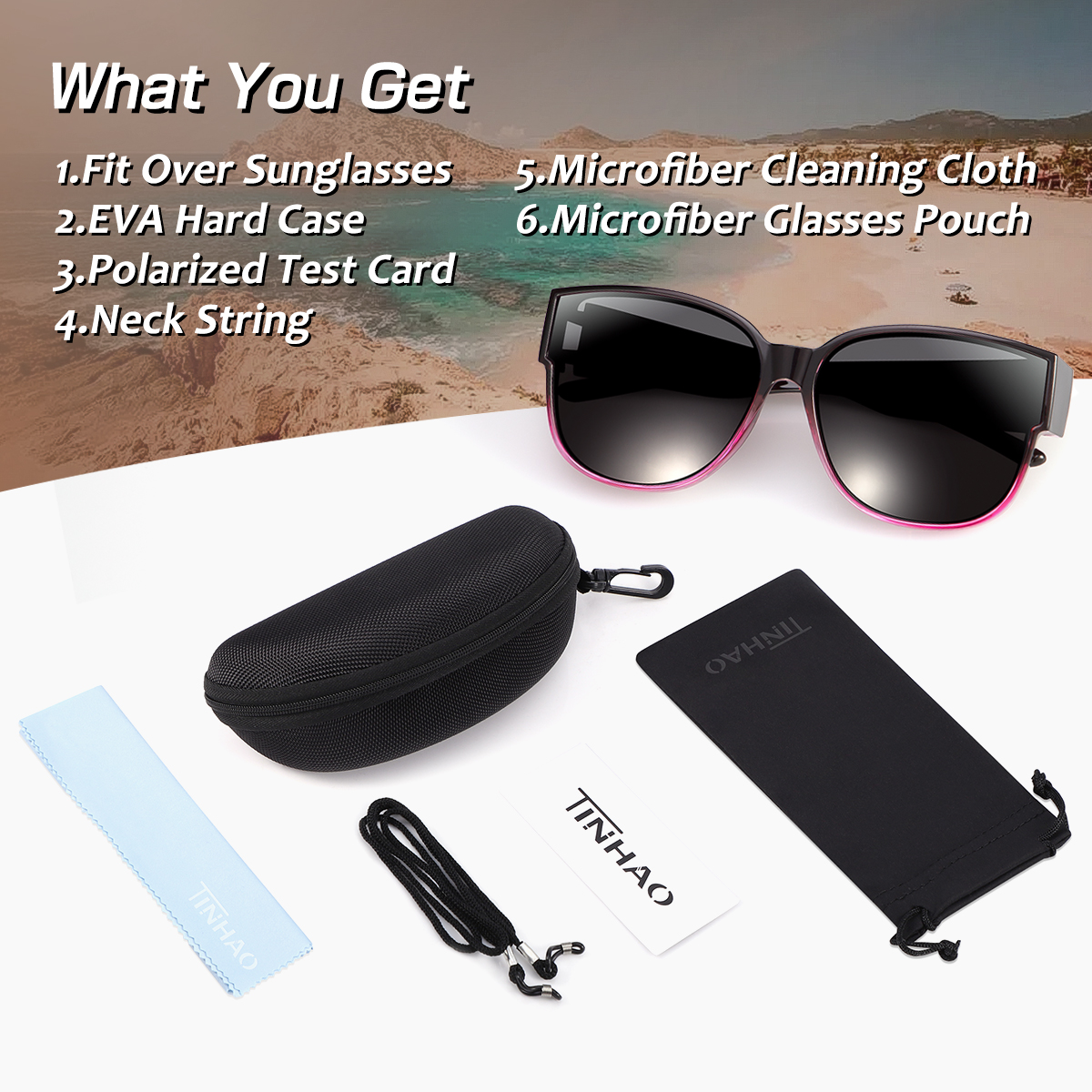 TINHAO Polarized Fit-Over Sunglasses, Purple photo 6