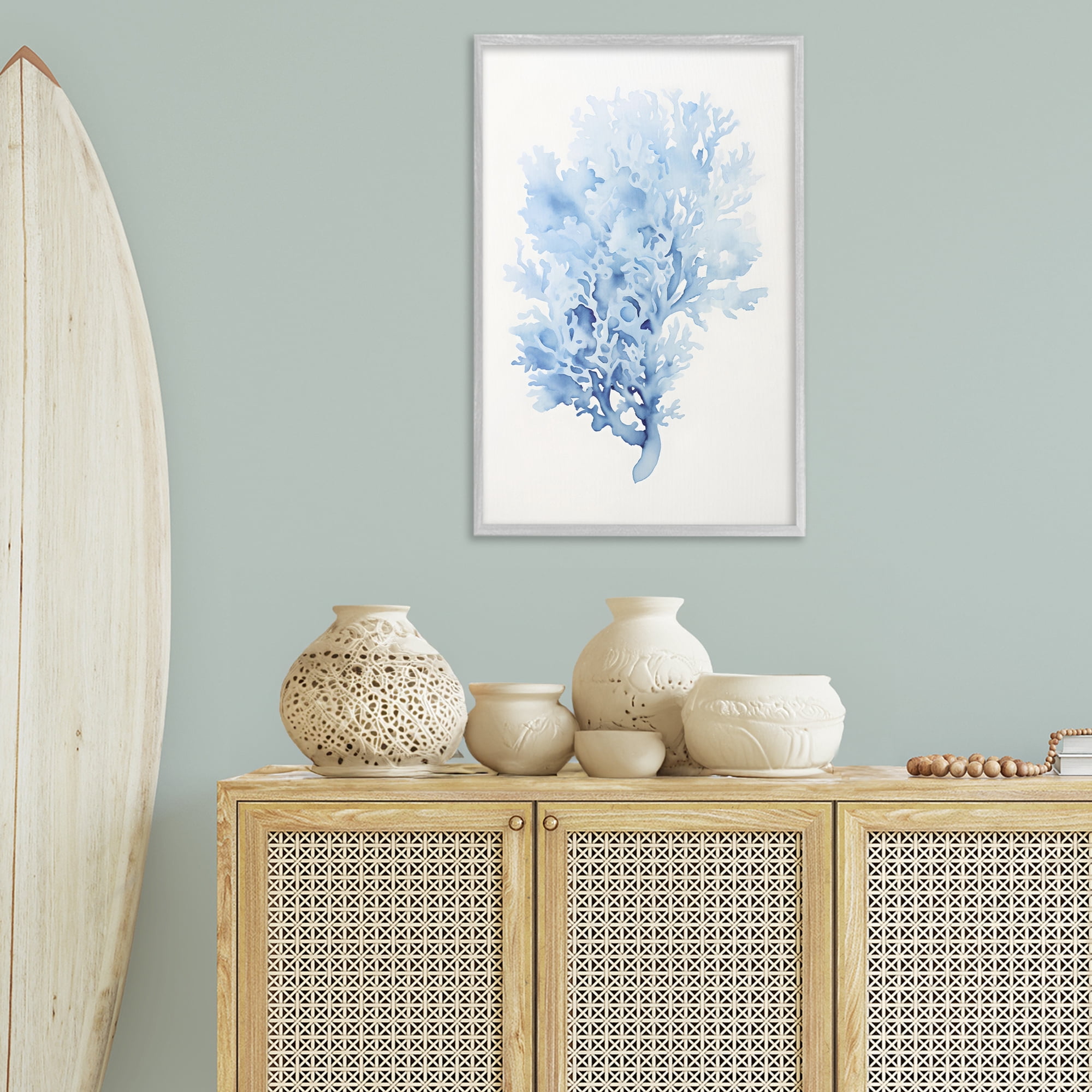 Stupell Industries Indigo Coral Impression Animals & Insects Painting Gray Framed Art Print Wall Art, 20 x 30