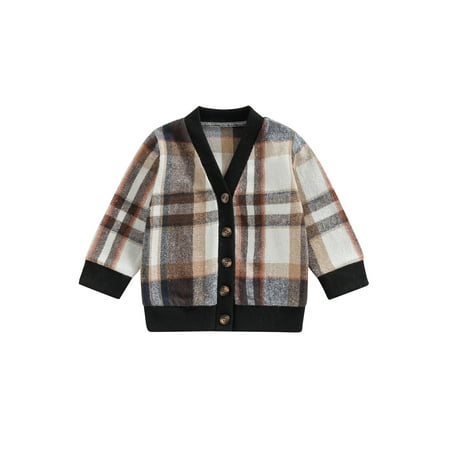 

Licupiee Toddler Baby Boy Plaid Cardiganfall Winter Long Sleeve Button Down V Neck Jacket Coat Sweater Tops Outfit 0-5T