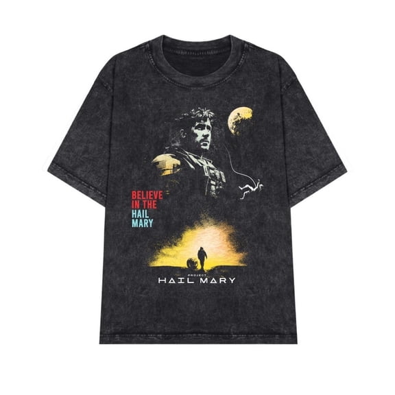 Vintage Project Hail Mary Movie Wash T-Shirt – Unisex Short Sleeve Cotton Tee, Casual Streetwear Top for Sci-Fi Movie Lovers Gift Merch