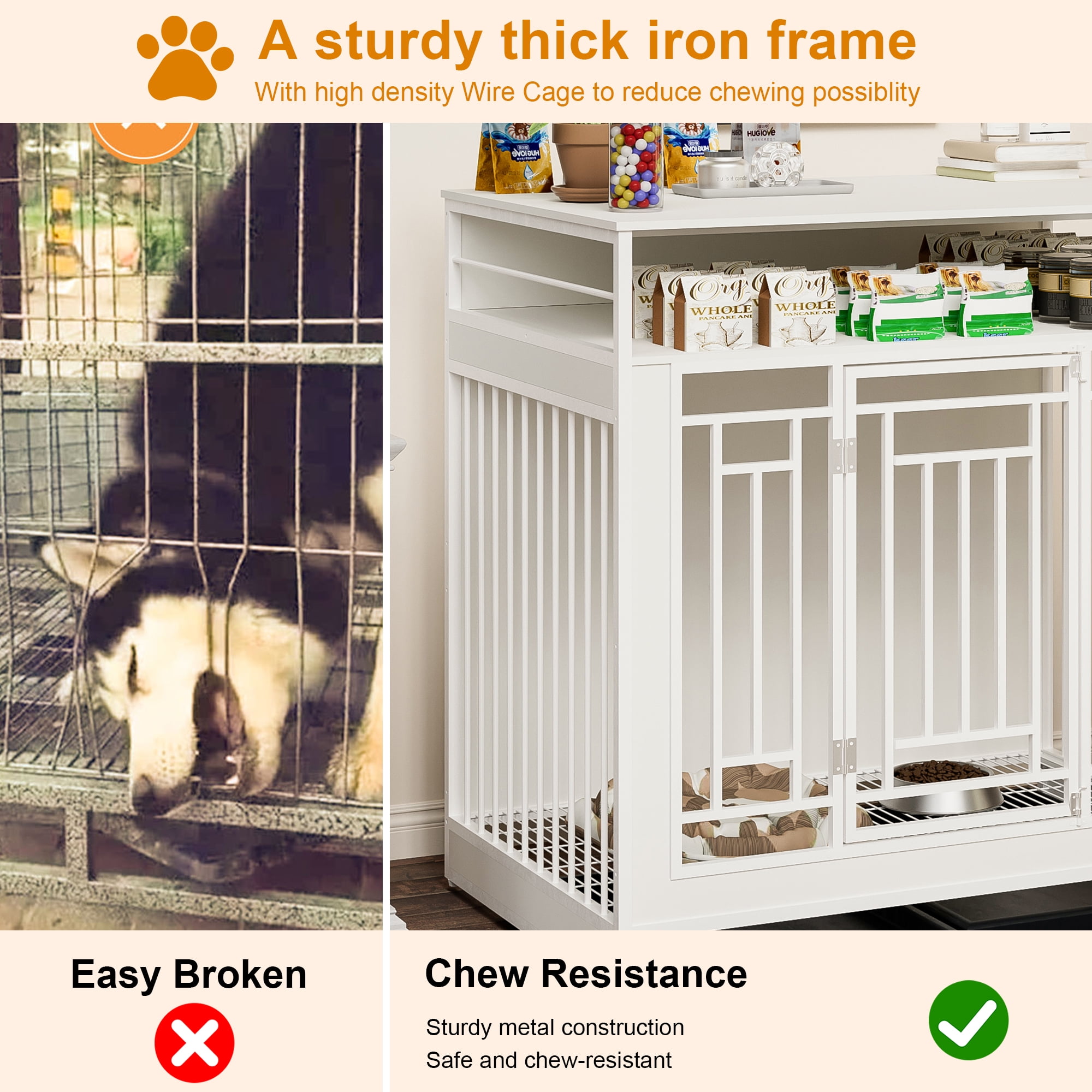 Aukfa 43.3" Dog Crate Furniture for Large Dogs,Wooden Dog Crate with Divider,White