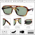 thumbnail image 5 of SA106 Snug Double Bridge Flat Top Retro Square Aviator Sunglasses / Tortoise - Green, 5 of 7
