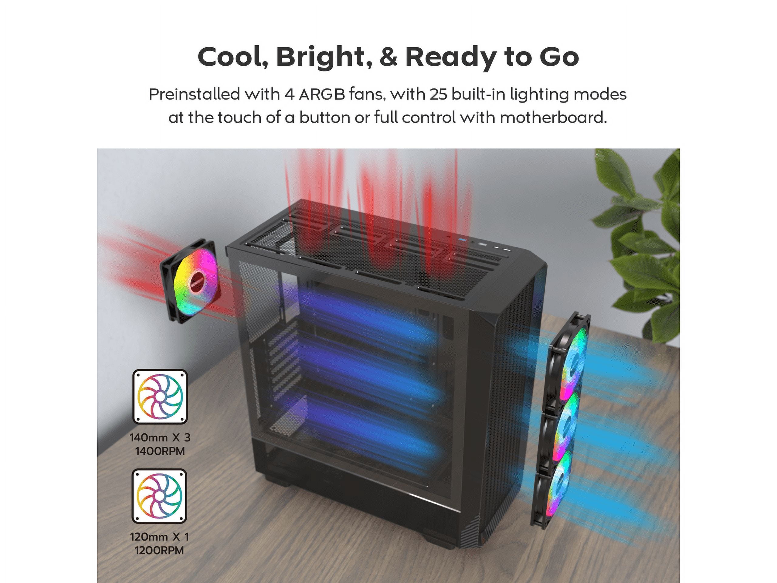 MONTECH X5- ATX Mid-Tower Gaming PC Case, High Airflow, 3x 140mm and 1x 120mm ARGB Fans Pre-installed, Glass Side Panel, Carbon Print Accents, GPU Holder Included, Black