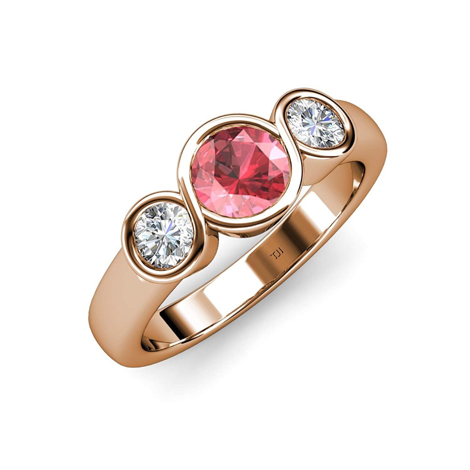 Pink Tourmaline and Diamond (SI2, G) Infinity Three Stone Ring 1.85 ct tw in 14K Rose Gold.size 5.5 by TriJewels