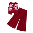 thumbnail image 5 of Fesfesfes Girls Bow Tie Sleeveless Vest and Wide Leg Pleated Pants Set Casual Summer Outfit for Kids 2 to 9 Years Old Solid Color Blouse and Trousers Playwear(Wine,3-4 Years), 5 of 9