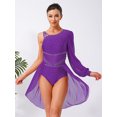 thumbnail image 2 of Ocealan Robe de Danse Lyrique pour Femmes Costume de Ballet Moderne Contemporain Jupe Justaucorps Fluide à Épaules Asymétriques Violet m, 2 of 6