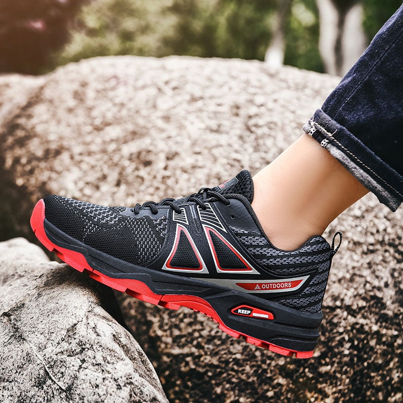 Men Summer Anti Slip Hiking Shoes Ultra Light Breathable Mesh Sneakers Shockproof Wear Resistant Outdoor Trekking Shoes for Mountain Walking Wilderness Outdoor Sports