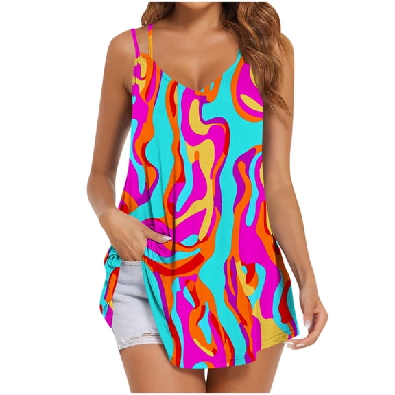 YUGYXL Womens Summer Dresses Spaghetti Strap Sleeveless Backless Cami Dress Boho Beach Hawaiian Tiered Ruffled Mini Sundress M