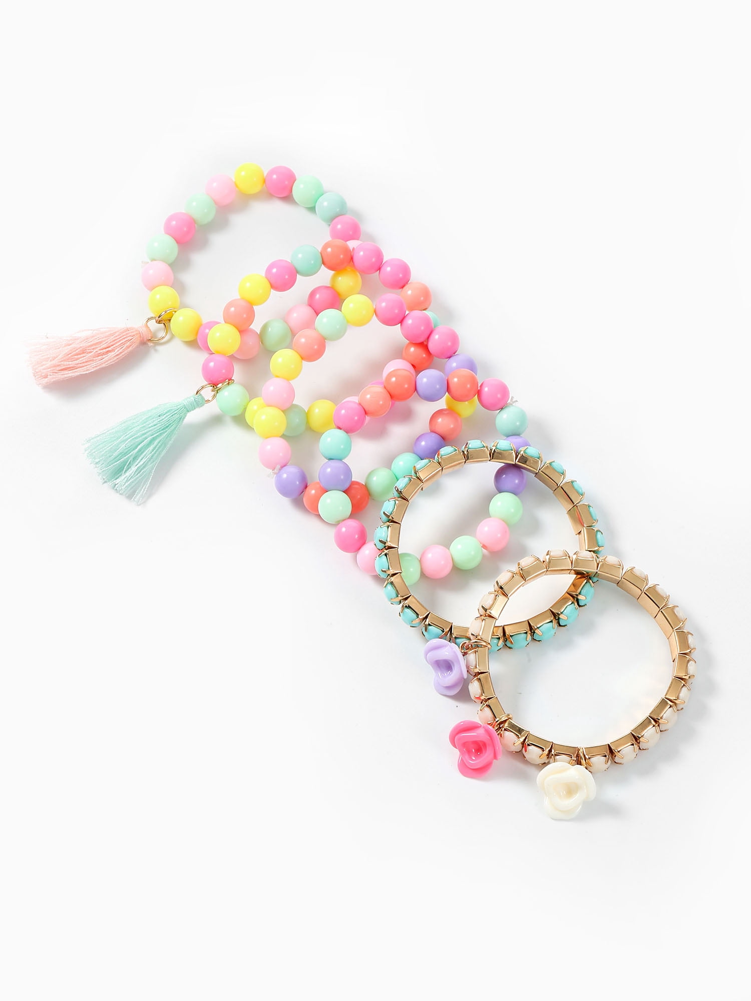 Wonder Nation Charm & Tassel Stretch Bracelets, Multi-Color Pastel, 6 Pieces
