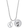 thumbnail image 1 of Delight Jewelry Field Hockey Player Silhouette in 1/2'' Disc Silvertone Script Initial Disc - T - Charm Necklace, 20"+3", 1 of 4