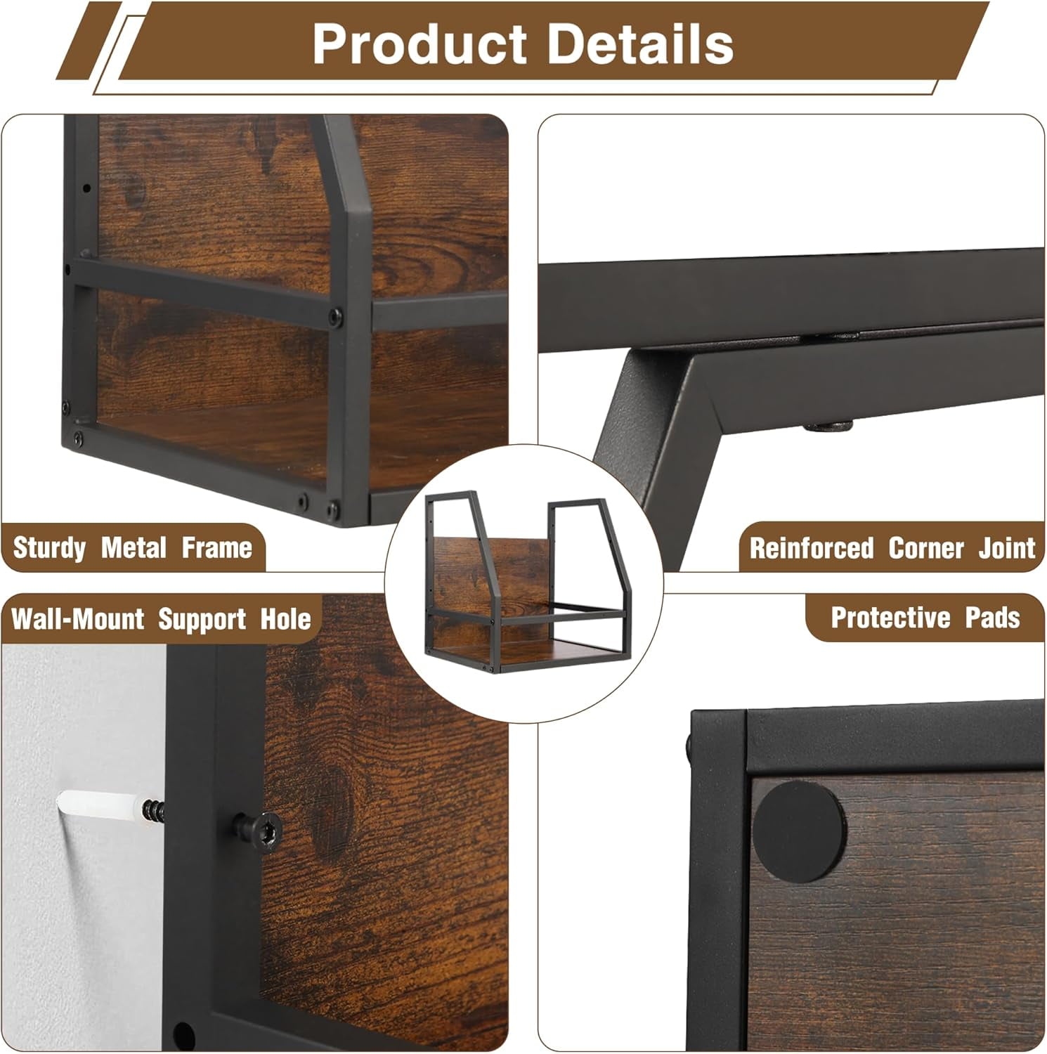 Y&M 2 In 1 Vinyl Record Storage Crate, 2 Pack Wood LP Holder, Wall Mount or Desktop Metal Album Organizer, Holds 80+ Records, Multifunctional Stackable Magazine Display Shelf, Brown