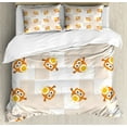 thumbnail image 1 of Owl Print Duvet Cover Set King Size, Cartoonish Design Flying Sweet Birds with Big Eyes, Decorative 3 Piece Bedding Set with 2 Pillow Shams, Champagne Burnt Orange and Earth Yellow, by Ambesonne, 1 of 3