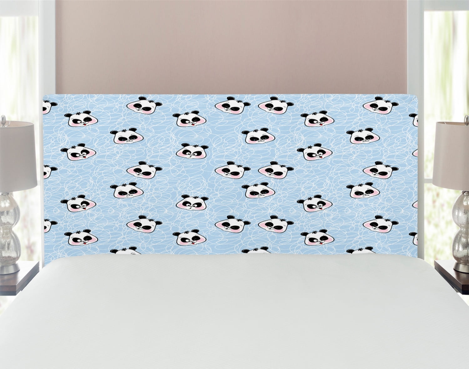 Panda Headboard, Muzzles Panda Illustration with Happy Sad Funny