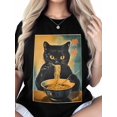 thumbnail image 2 of Women's T-Shirt Vintage Japanese Cat Funny Black Cat Eat Ramen Short Sleeve Casual Tee Classic Crew Neck T Shirt for Women Black, XL, 2 of 7